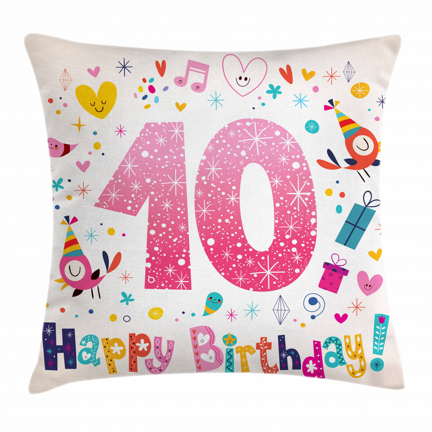 Number Throw Pillow Cushion Cover, Happy Birthday Ten Years Kids