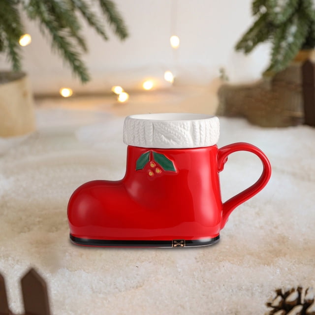 RuiJiao Clearance Festive Ceramic Mug In Boot Shape Unique And Stylish Comfortable And Practical For Christmas Coffee Tea And Hot Drinks