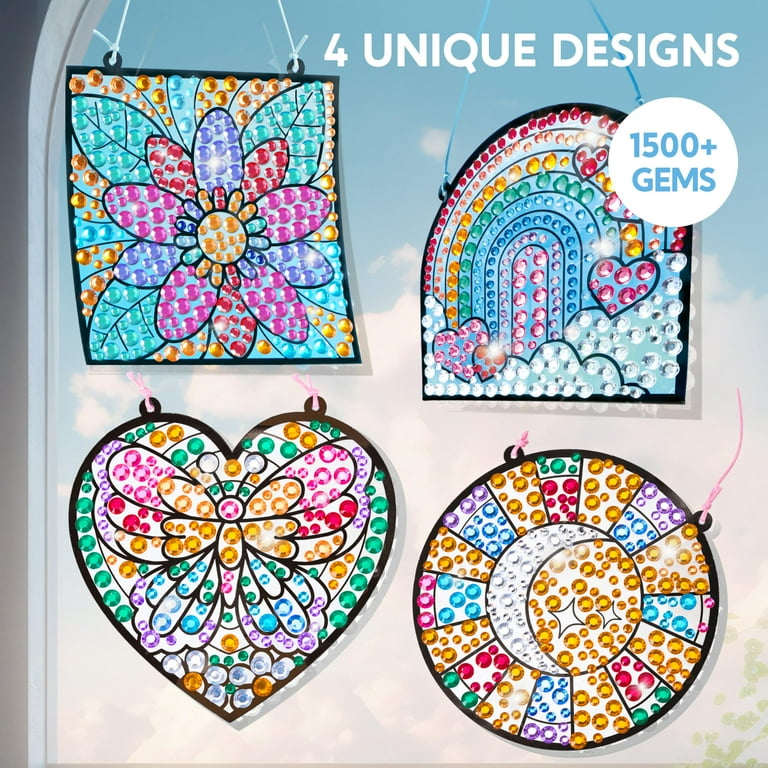 Joyfy 4 Pcs Window Art Making Kits, Sun Catcher Gem Painting Arts