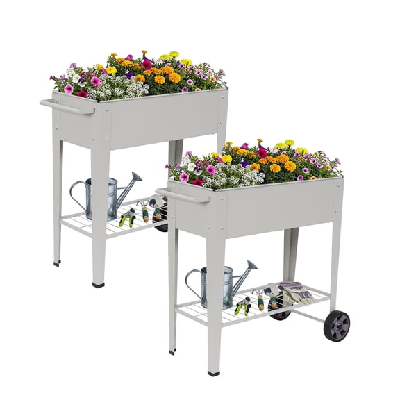 TECANA 2-Pack Metal Raised Garden Bed with Wheels, Tall Elevated Planter Box for Vegetables Herbs Flowers