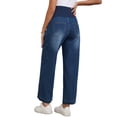 thumbnail image 3 of INSPIRE CHIC Womens Maternity Denims Wide Leg Over the Belly Support Loose Straight Pregnancy Denim Pants with Pockets L Dark Blue, 3 of 6