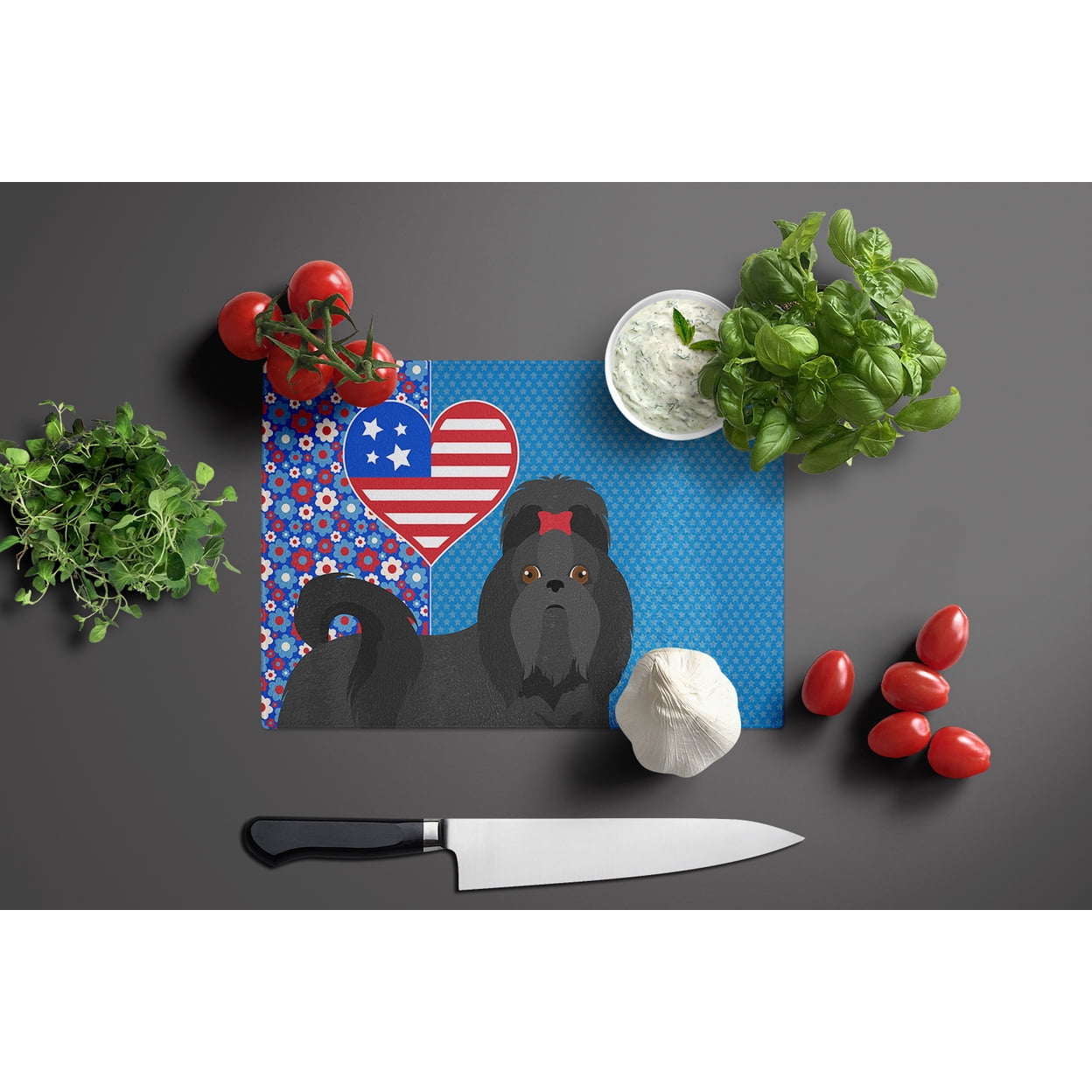 Black Shih Tzu Glass Cutting Board Large 12 in x 15 in