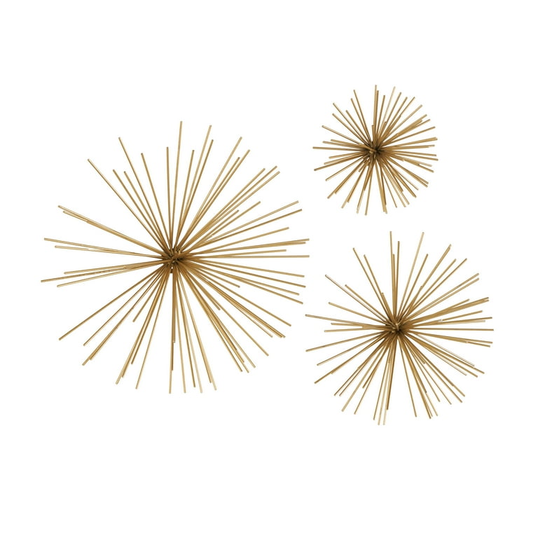 DecMode Gold Metal 3D Long Spike Starburst Wall Decor (3 Count