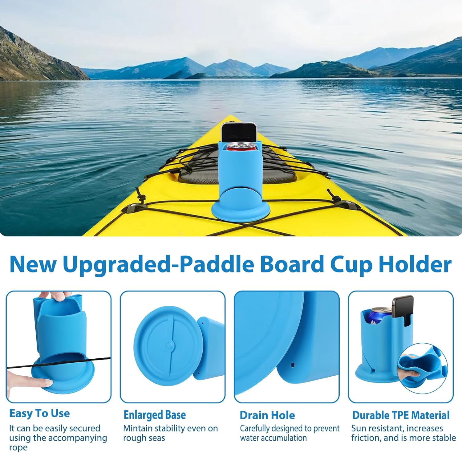 Paddleboard Cup Holder, 2PCS Paddle Board and Kayak Drink Holder, 2-in-1 Drink & Phone Holder, Paddleboard Accessory for Surfboards, Canoes, SUPs, Kayaks, Boats, Fishing, Surfing (Blue)