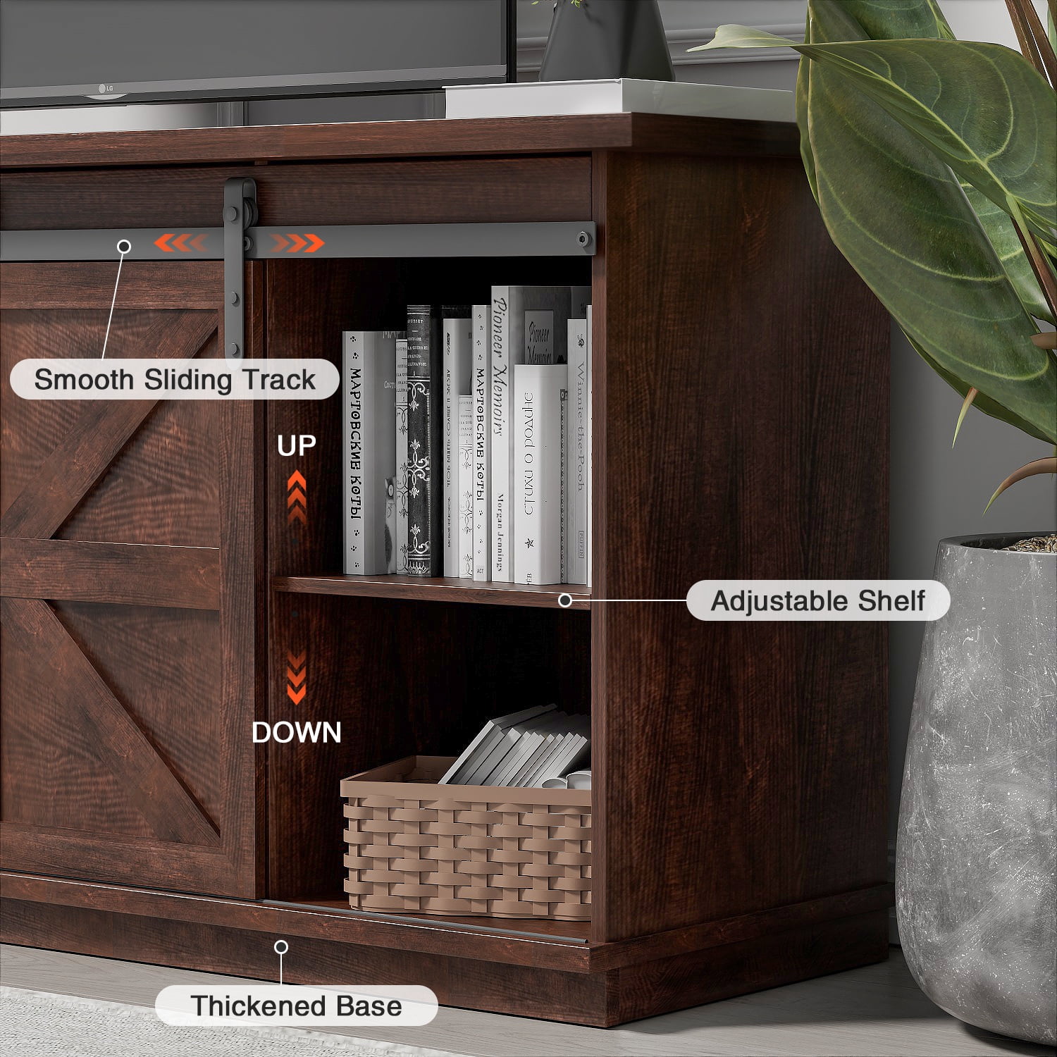 Vineego 58 Inch Farmhouse TV Stand and Entertainment Center for Televisions,with Sliding Barn Doors and Storage Cabinets,Chocolate