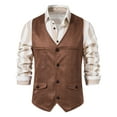 thumbnail image 4 of JINMGG Mens Tops Clearance under $5,Men Solid Fashion Have Pockets Single Breasted Stage Costume Vest Tops Blouse Khaki S, 4 of 9