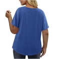 thumbnail image 6 of Women's Plus Size Solid Color V Neck Short Sleeve Collar Blouse Tunic Top Casual Daily Wear Soft Comfy Outfits | CSEONE,Blue XL, 6 of 9