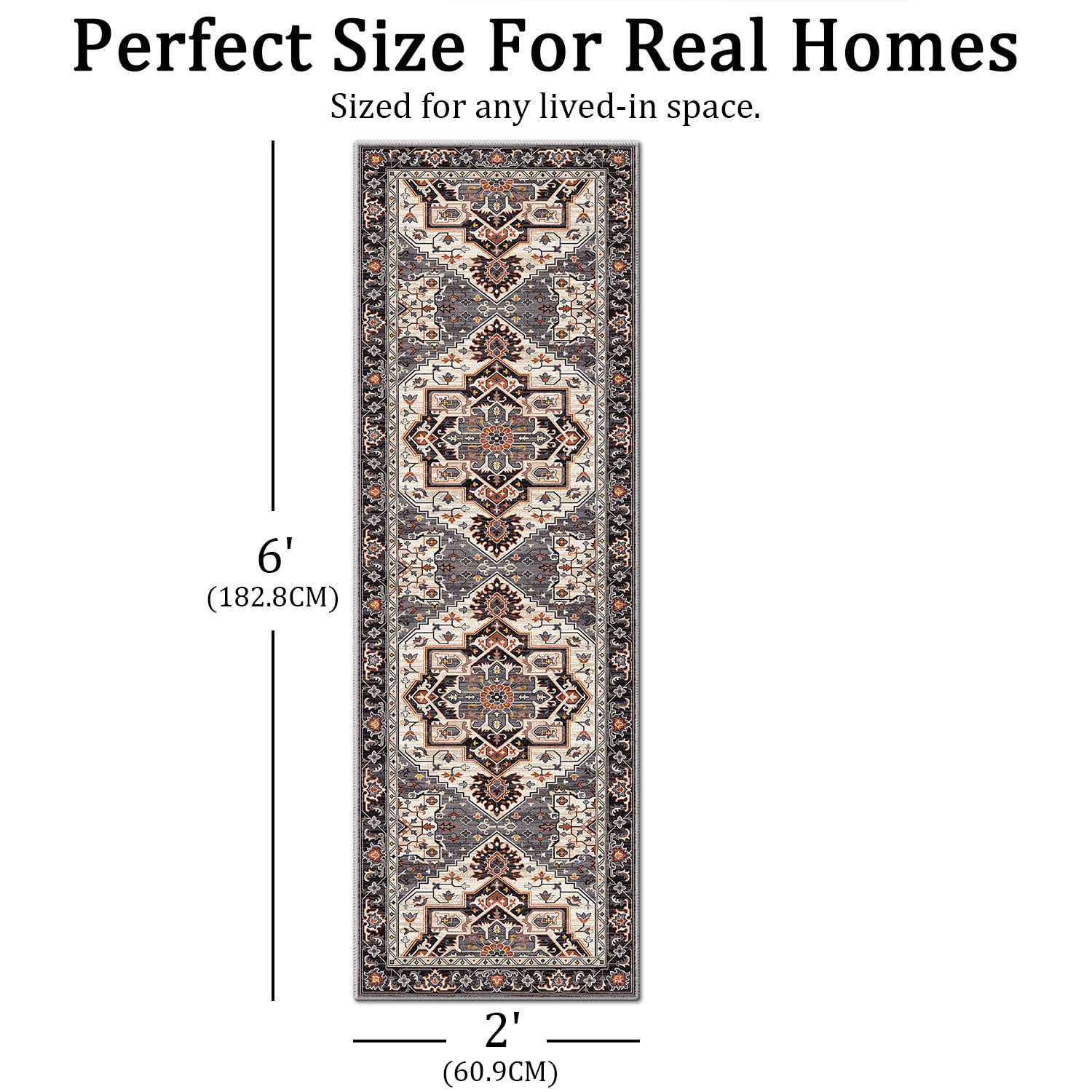 TECHVIDA 2'x6' Hallway Runner Rug Boho,Non Slip Machine Washable Rugs for Hallway Kitchen,Brownish Black