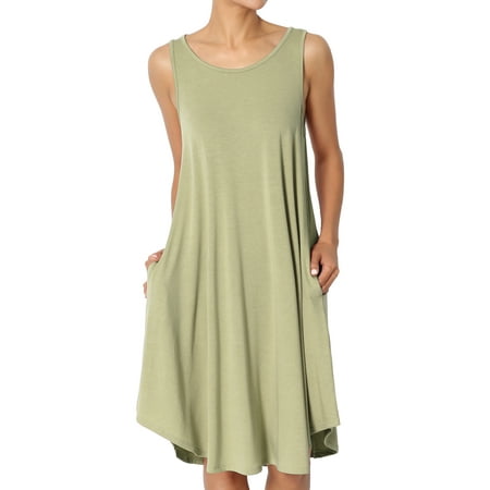 - TheMogan Women's S~3X Sleeveless Trapeze Jersey Knit Pocket T-Shirt Tank Dress
