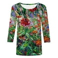 thumbnail image 4 of HKEJIAOI Femmes 3/4 Manches Tops Col Rond Imprimé Floral Trois-Quart Manches Femme Top XXL, 4 of 5