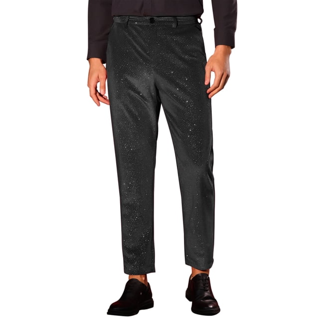 Pantalones de Terciopelo Brillante INSPIRE CHIC para Hombre con Cierre de Botón, Pierna Recta, Brillantes, Trousers 28 Negro
