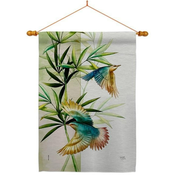 Breeze Decor HS120265-P3-03 Asian Blossom Birds Animals Bird 28 x 40 in. Double-Sided Decorative Vertical House Flag Set for Decoration Banner Garden Yard Gift