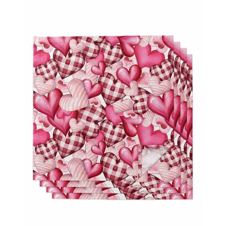 Valentine s Day Cloth Napkins Set of 4 Reusable Dinner Napkins Pink Romantic Love Checkered Buffalo Cocktail Napkin Washable Table Napkins for Wedding/Holiday Party/Baby Shower 20 x20