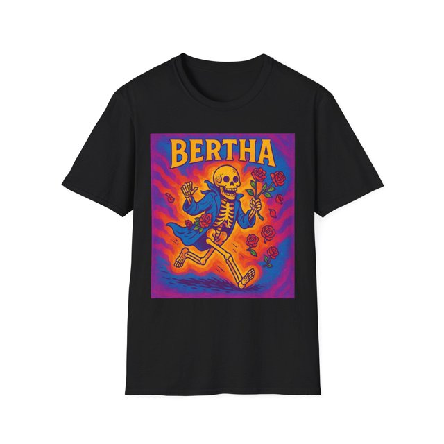 Bertha Dancing Skeleton Mug or Shirt, Psychedelic Skeleton with Roses, Grateful Dead Inspi - As Picture - 2XL