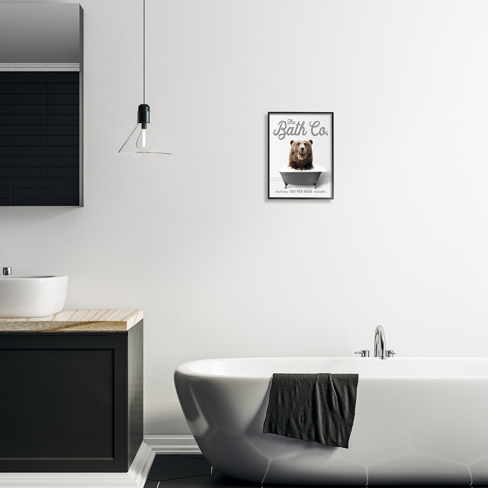 Stupell Industries Bear in Bubble Bath Animals & Insects Painting Black Framed Art Print Wall Art, 11 x 14