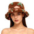 thumbnail image 2 of Women's Printed Plush Bucket Hat, Fresh Stylish Patterned College Style Winter Hat, Cute Fashion Basin Cap with Fluffy Brim, Warm Soft Fleece Lined Fisherman Hat for Women, Trendy Winter Cap - Coffee, 2 of 4