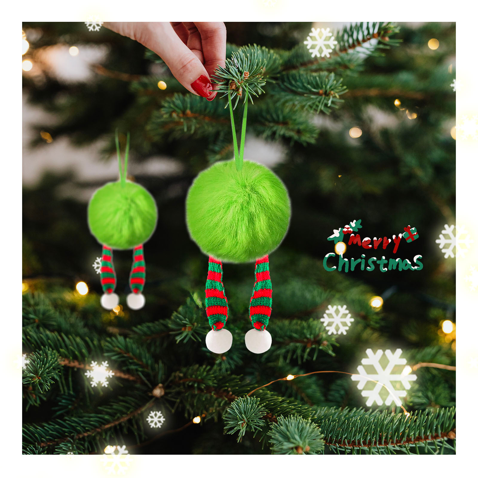 24 Pcs Christmas Ornaments 2 Inch Pom Pom Ball Hanging Decoration Fuzzy Fluffy Christmas Ornaments for Xmas Tree Home DIY Craft Party Decor