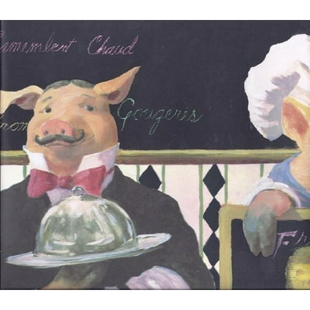 Black Restaurant Pig Servers Wallpaper Border, Prepasted ...