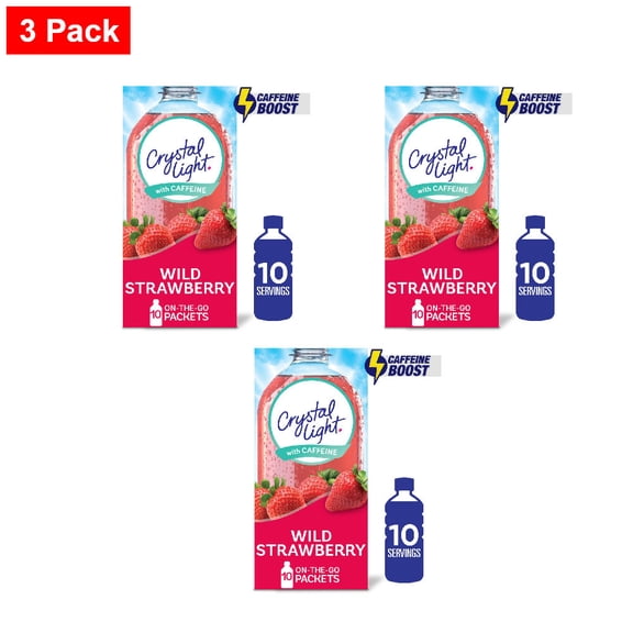 Crystal Light Zero Sugar Caffeinated Wild Strawberry Drink Mix Packets 10 ct - 3 Pack