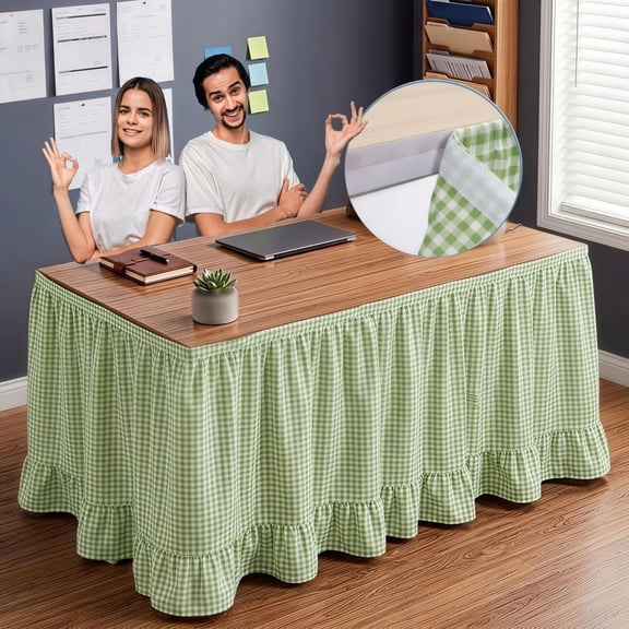 6ft Gingham Table Skirt Ruffled Hook and Loop Teacher Desk Skirts Checkered Desk Skirt for Classroom Party Decorations