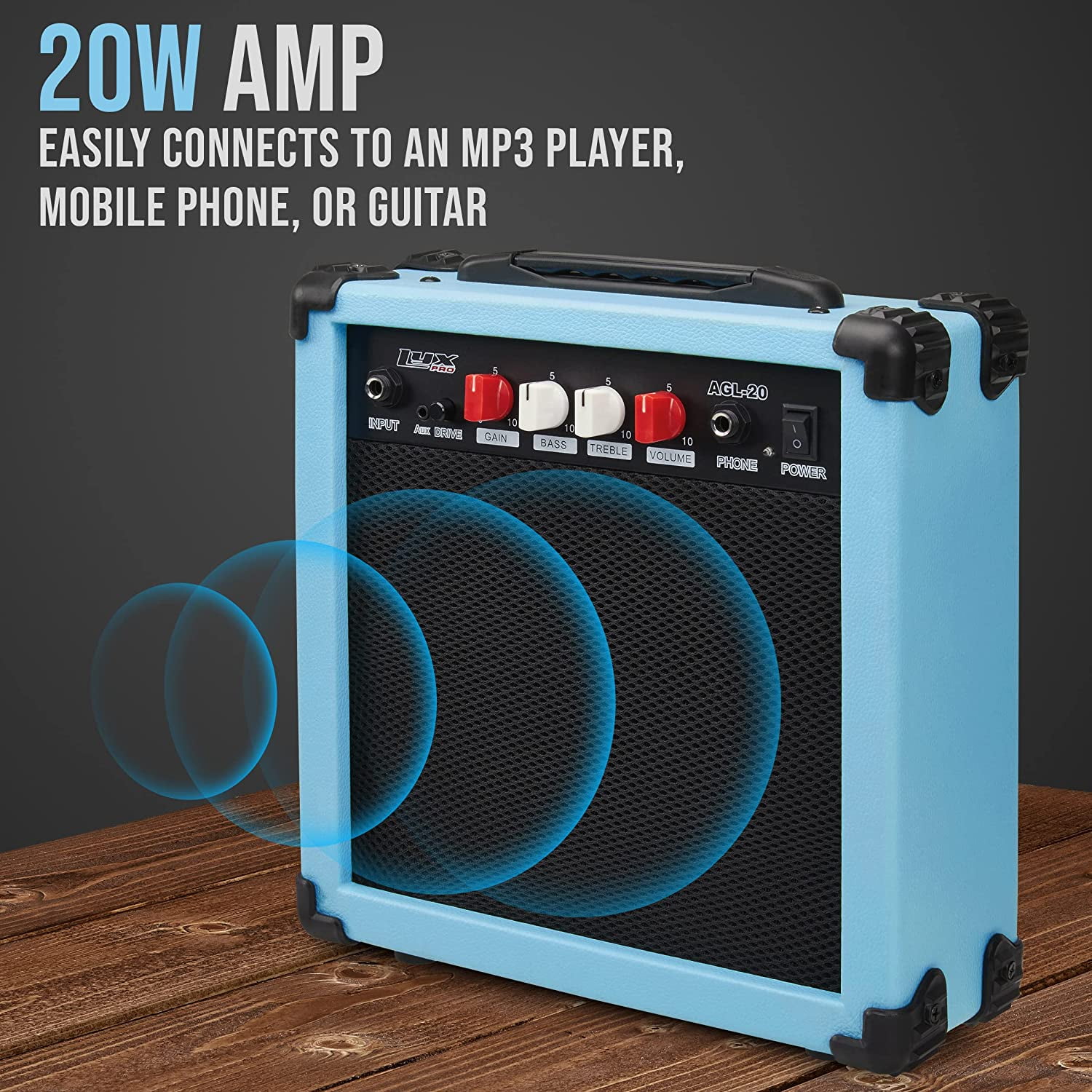 LyxPro Electric Guitar 39 Inch Beginner Kit w/ 20W Amp, Accessories - Retro Blue