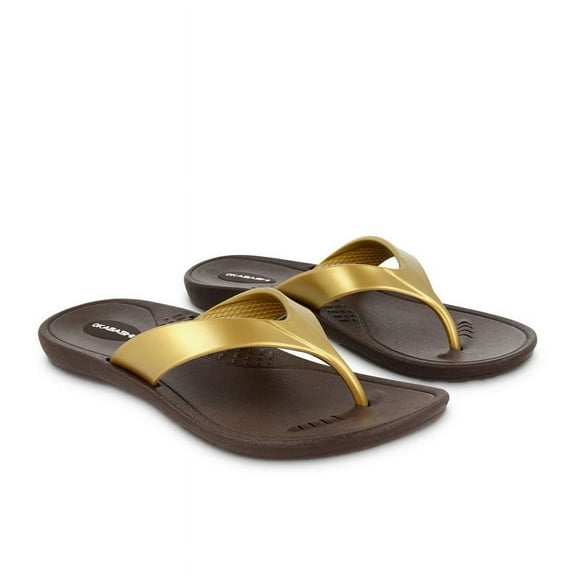 Okabashi Marina Flip Flops-Brown/Gold-S