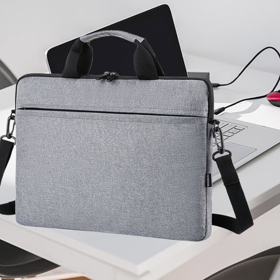 Thin Laptop Bag with Inner Liner Shoulder Strap 40x30cm for Commute and Office Gray B
