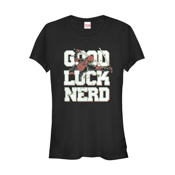 Junior's Marvel Deadpool Good Luck Nerd  Graphic Tee Black Large