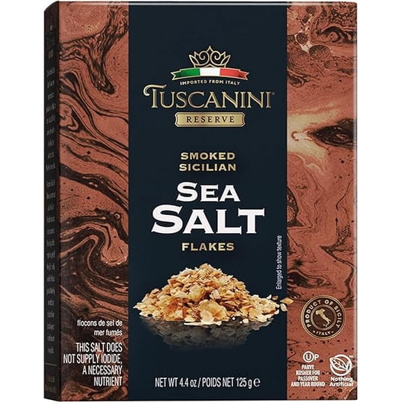 Tuscanini Italian Smoked Sea Salt Flakes, 4.4oz | Flaky Sea Salt for Baking & Cooking | Finishing Salt | Kosher Gourmet Salt