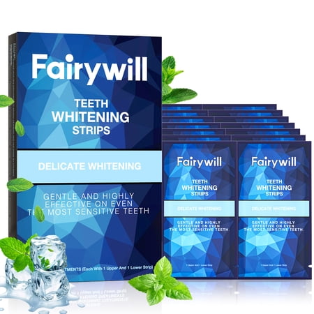 Fairywill Teeth Whitening Strips Kit for Sensitive Teeth - 28 Count (14 Treatments),Gentle Non-Slip White Strips, Removes Coffee & Wine Stains, Enamel Safe