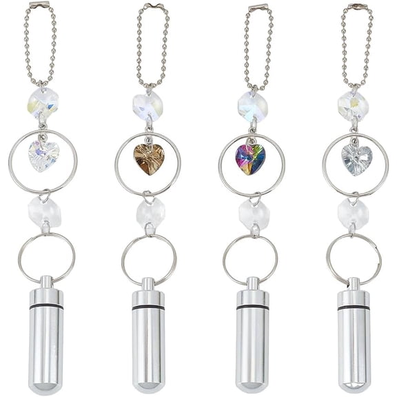 4 PCS Heart Glass Car Hanging Ornaments Urn Colorful Sun Catcher Car Rear View Mirror Accessories with Keepsake Memories Urn Pendant Charm for Human Pet Ashes