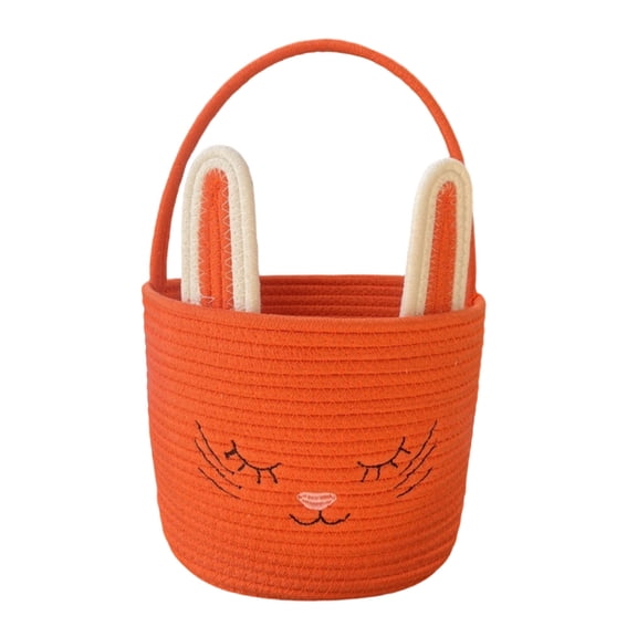 Easter Woven Baskets, Woven Bunny Baskets with Handles Eggs Hunt Bucket Rabbit Cotton Rope Basket Baby's First Easter Basket Gift for Toddler Boys Girls
