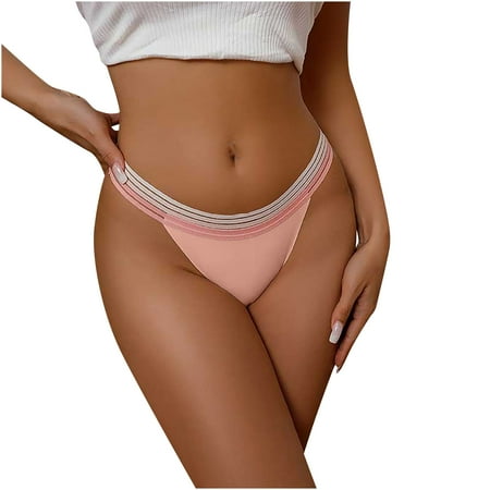 

YYDGH Lace Stripe Underwear for Women Plus Size High Cut Mesh Briefs Seamless Stretch Cute Bikini Panties Pink M
