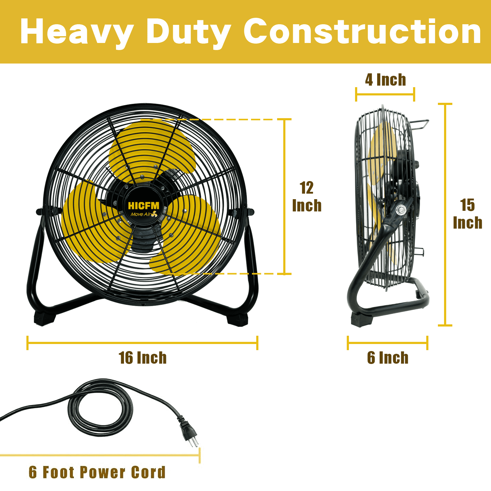 HiCFM 2 Pack 12 Inch Portable Floor Fan, 3 Speed Metal Industrial Shop Fans with 110° Tilt, 1400 CFM High Velocity Heavy Duty Fan, for Home, Garage, Workshop