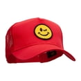 thumbnail image 5 of Winking Smiley Face Patched Solid Cotton Twill 5 panel Mesh Back Cap - Red OSFM, 5 of 5