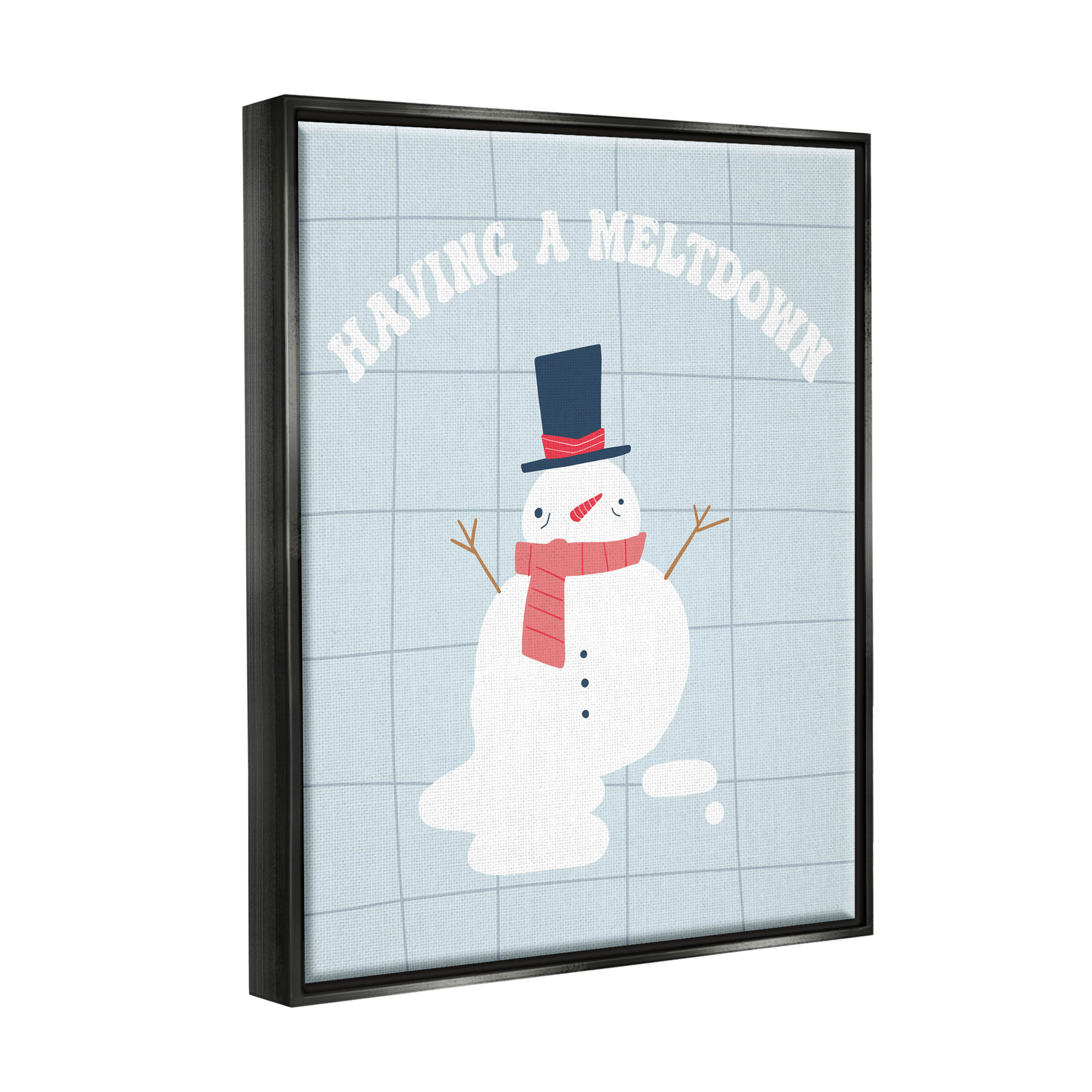 Having A Meltdown Funny Snowman Holiday Graphic Art Jet Black Framed Art Print Wall Art
