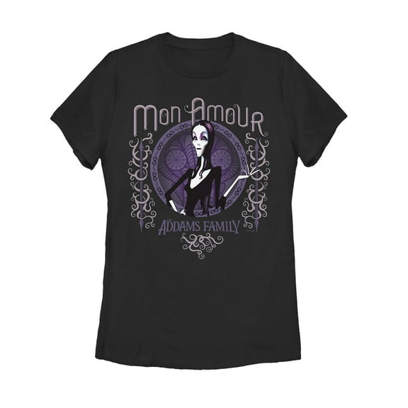 Women's Addams Family Morticia Mon Amour Portrait  Graphic Tee Black X Large