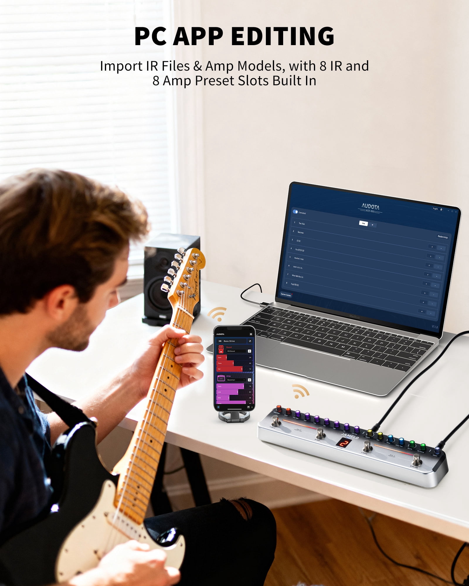 JAMELO Multi Effects Guitar Pedal,with 40 Editable Presets,7 Popular Effects Modules,Chorus,Delay,Reverb,MOD,Rechargeable Battery