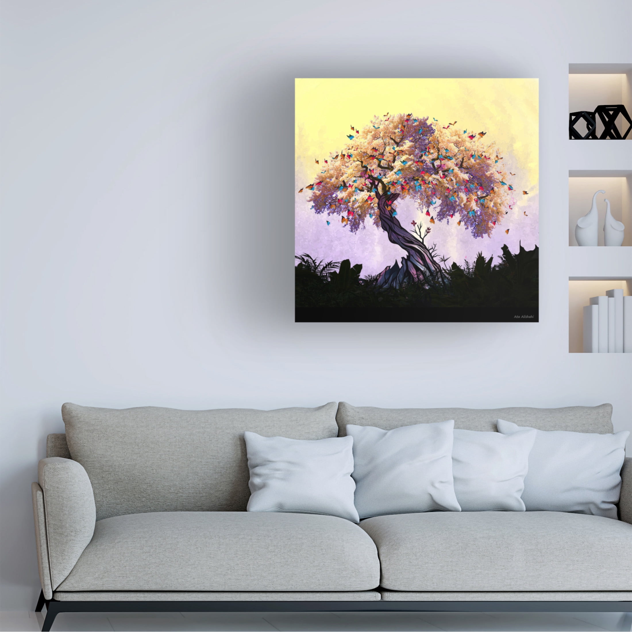Canvas Wall Art - Ata Alishahi 'The Butterfly Tree' Wall Art for Living Room, Bedroom, or Office Décor by Trademark Fine Art - 35 x 35 Inches