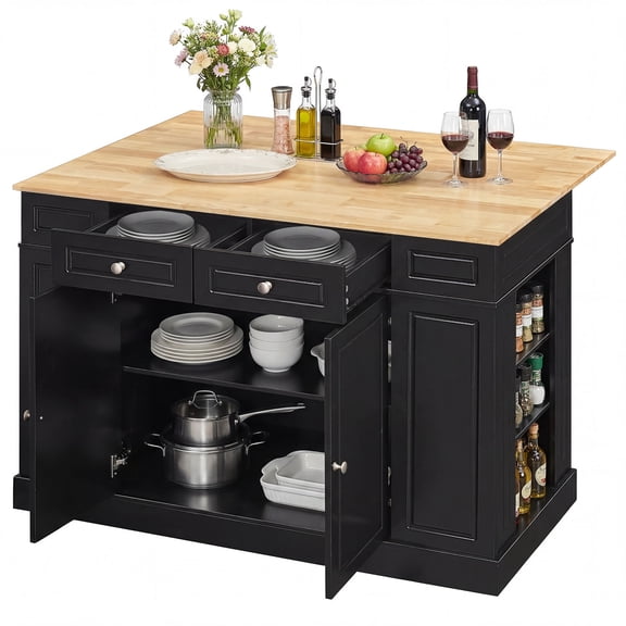 Gymax Kitchen Island Table w/ Storage Cabinet and Drop Leaf