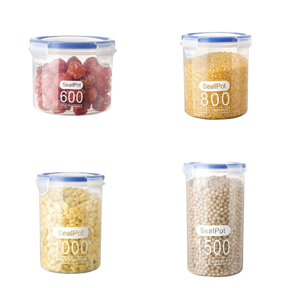 YWIYIUD 4PCS Clear Kitchen Storage Containers with Lids Multifunctional FoodPreservation Container Storage Grains Sealed Can for Pasta Rice PetFood Flour and Sugar