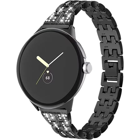 MYKOMI Compatible With Google Pixel Watch 3 41mm/2 Band - Women's Bling Diamond Metal Strap, Girls Dressy Crystal Accessory for Pixel Smartwatch