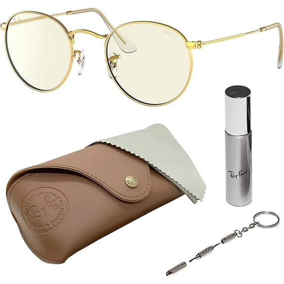 Ray-Ban RB3447 ROUND BLUE-VIOLET LIGHT CLEAR EVOLVE Round Shaped Non-Polarized Sunglasses for Men - Includes Official RAYBAN Eyewear Kit - Ideal Formal & Casual Wear Sunglasses - Clear Lens