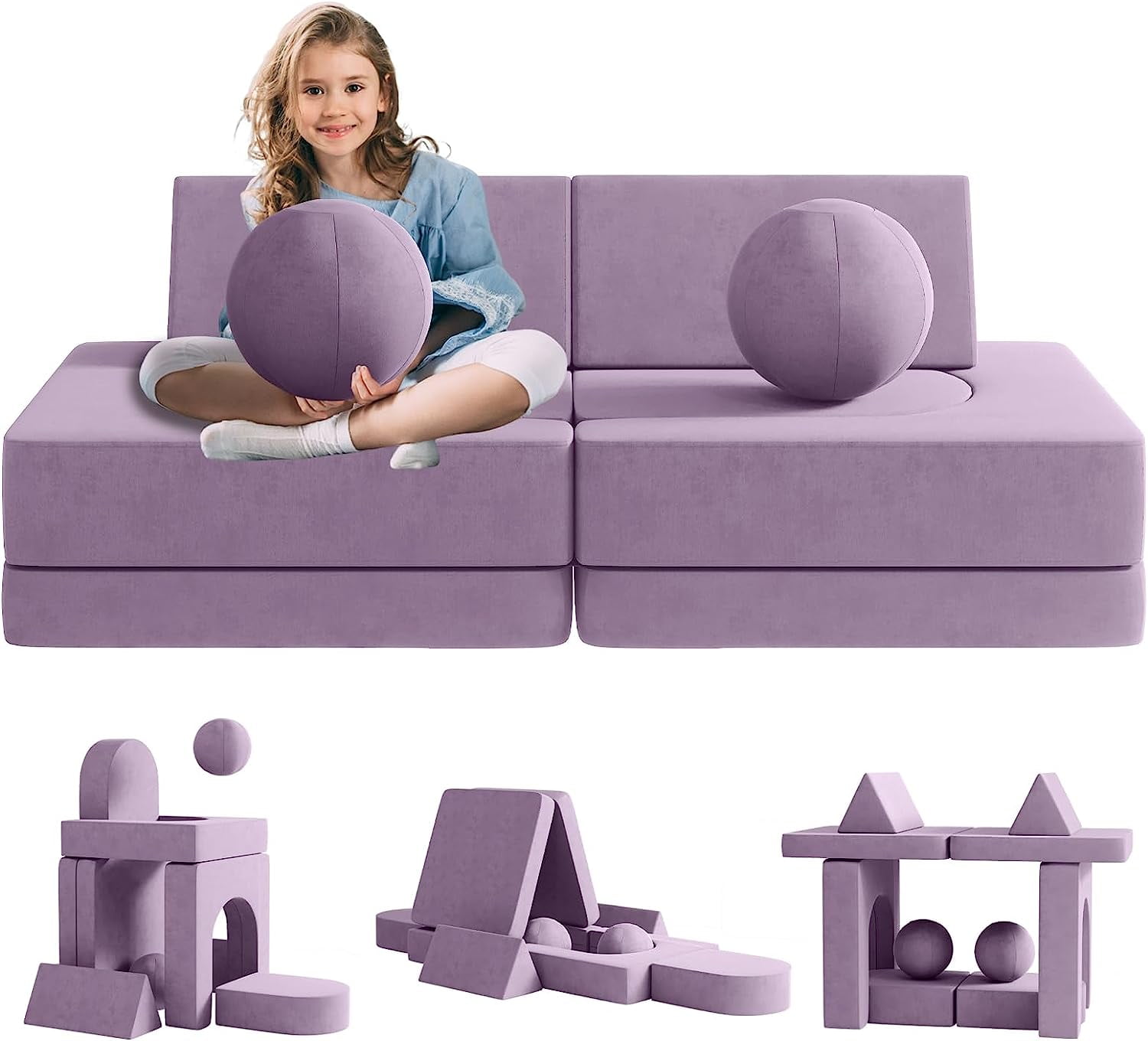 Linor Kids Couch Sofa Modular Toddler Couch for Bedroom Playroom, 10Pcs