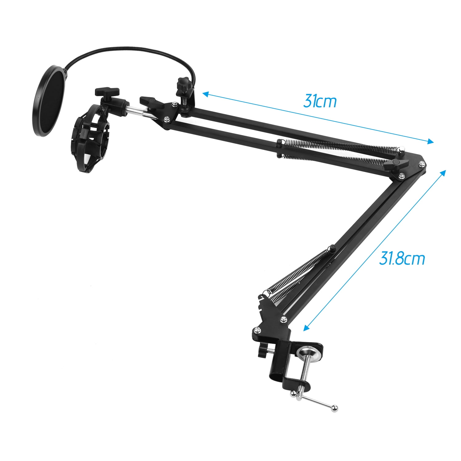 Adjustable Foldable Microphone Stand Heaby Duty Metal Mic Arm Bracket with Shock Proof Holder Windshield Filter for Studio Recording Live Video Broadcasting Online Singing