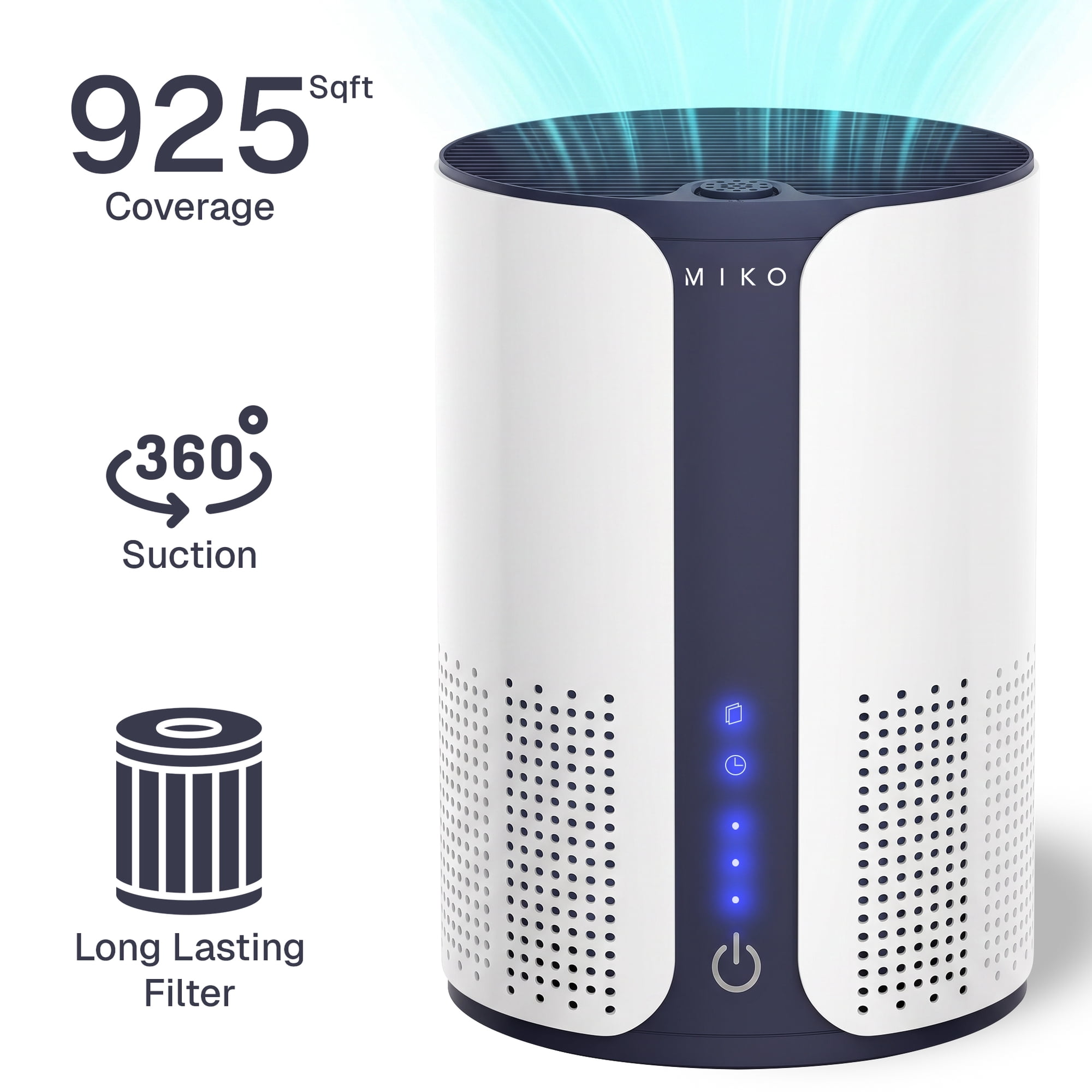 Miko Ibuki Home Air Purifier with Multiple Speeds Timer True HEPA Filter, Wildfire Smoke, Allergens, Odors 925 SQFT Coverage