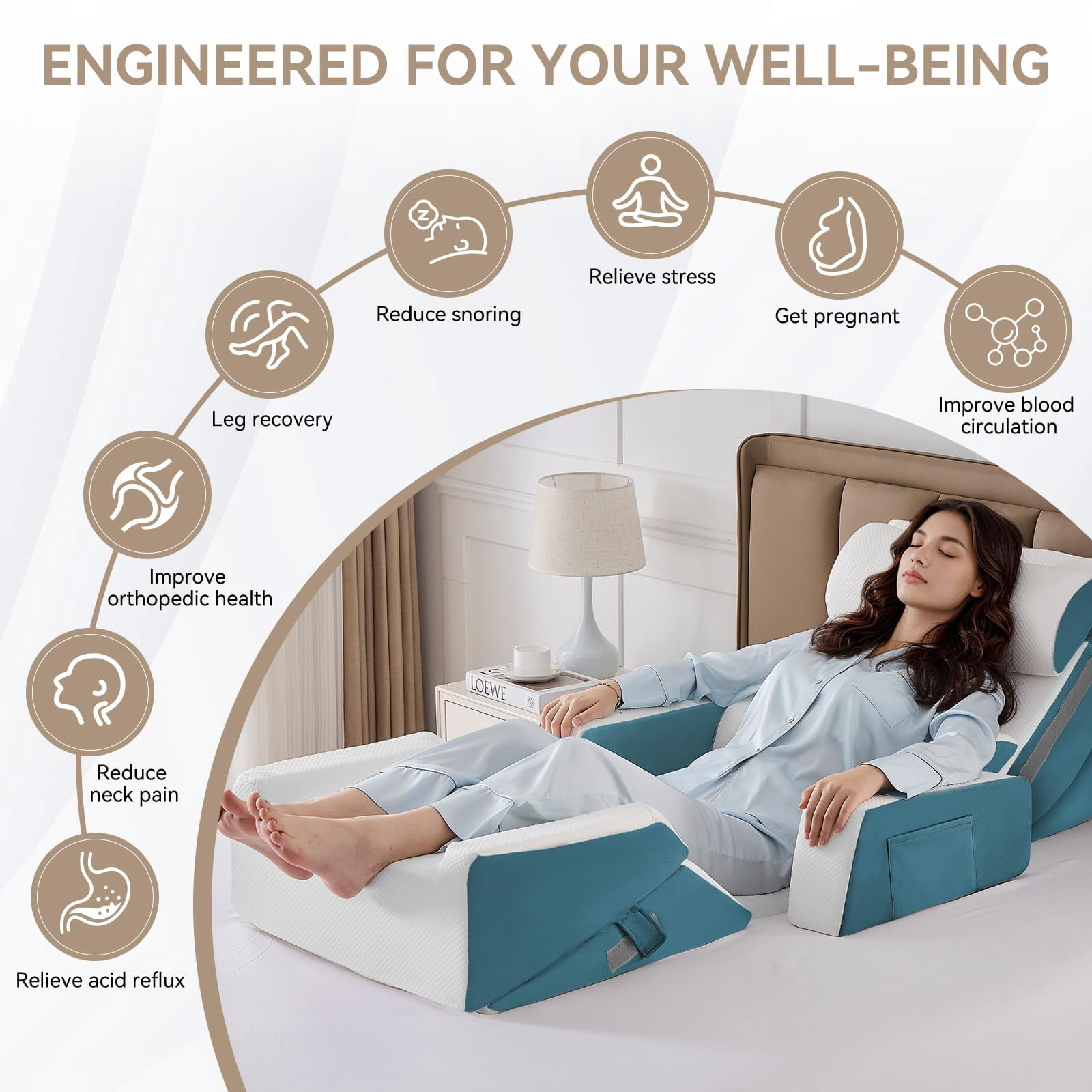 9pcs Bed Wedge Pillow Set For Sleeping  And Leg Foam Body Triangle Adjustable Support - Acid Reflux Pillows Navy