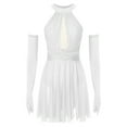 thumbnail image 1 of Oyolan 2 Pcs Costumes de Danse Lyrique pour Femmes Robe de Bal Fendue en Maille Froncée avec Gants Blanc TG, 1 of 7