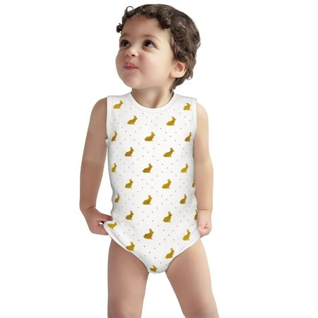 

Vsdgher Gold Rabbit Print Baby Unisex Baby Cotton Sleeveless Bodysuits Soft and velvety comfortable and breathable