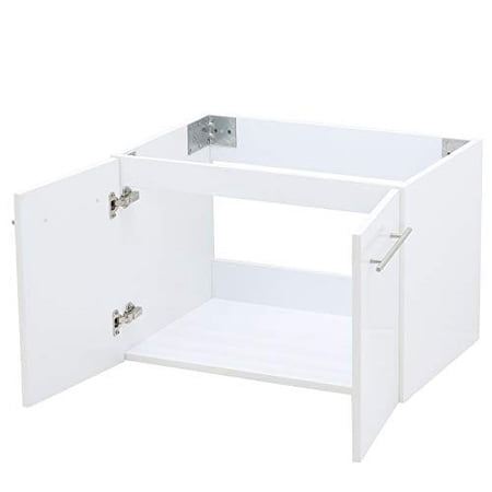 WindBay Wall Mount Floating Bathroom Vanity Sink Set, White Embossed Texture Vanity, Black Flat Stone Countertop Ceramic Sink - 24"